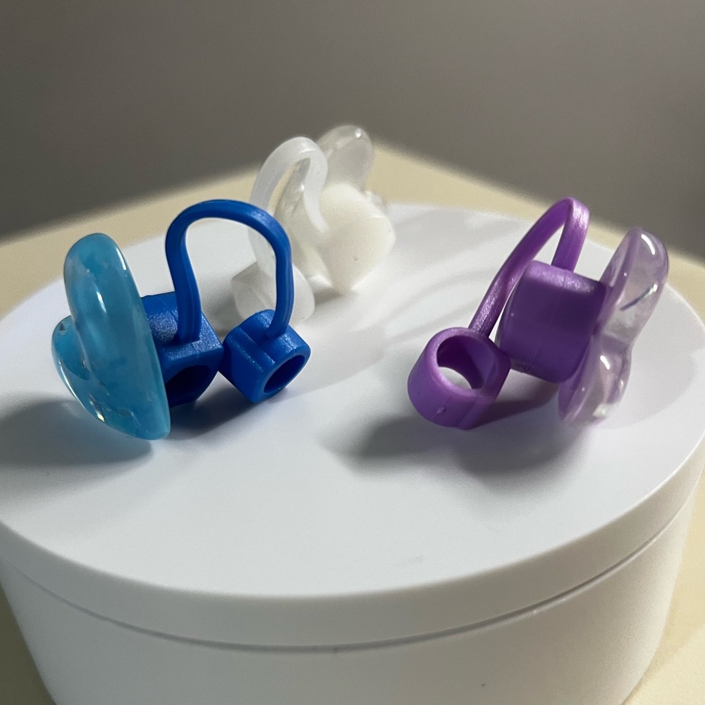 Heart shaped Straw Topper, Pack Of 3, Purple, White, and Blue, new